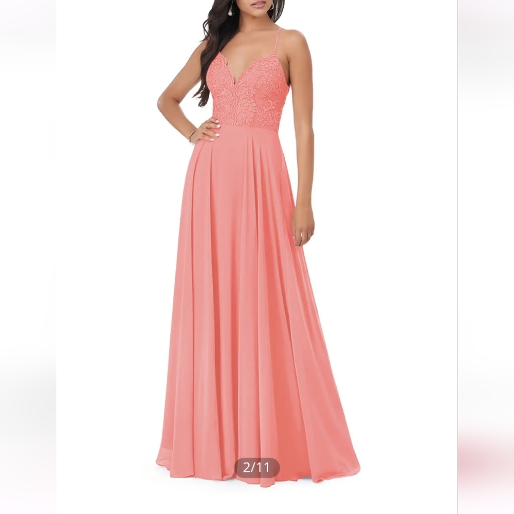 Flamingo Azazie Sonya A-Line Lace Chiffon Bridesmaid or Formal Dress
